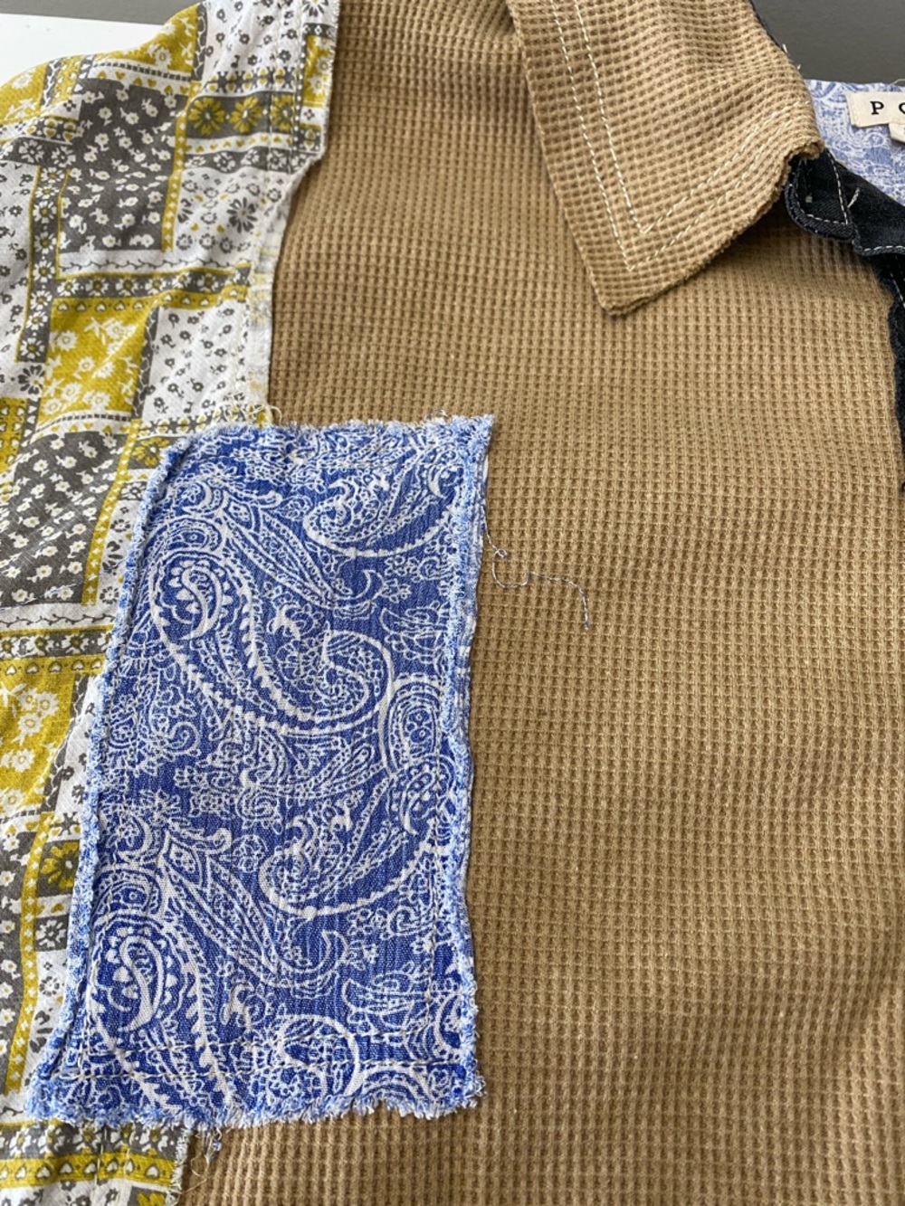 POL Paisley Floral Patchwork Oversized Crop Button-Front Shirt Size Small - Picture 13 of 14